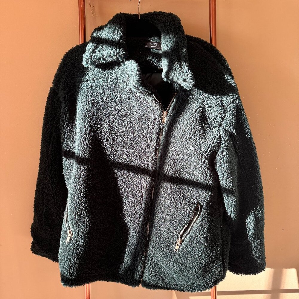 Vici Black Teddy Jacket Plush Zip-Up Coat
